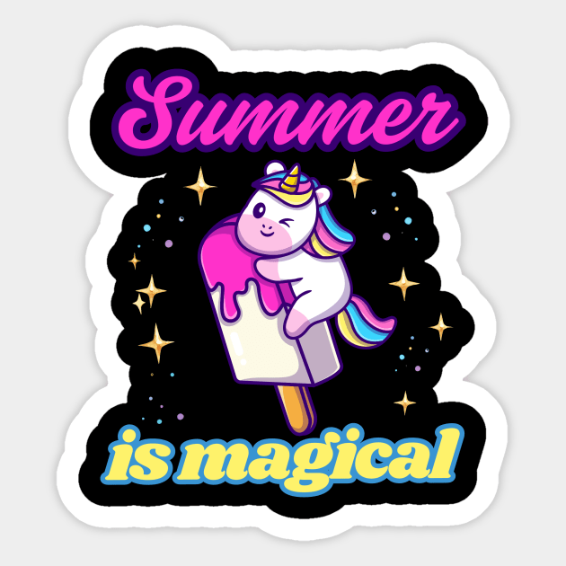 Summer is Magical with Unicorn Riding Popsicle Sticker by Teresa's Store 1